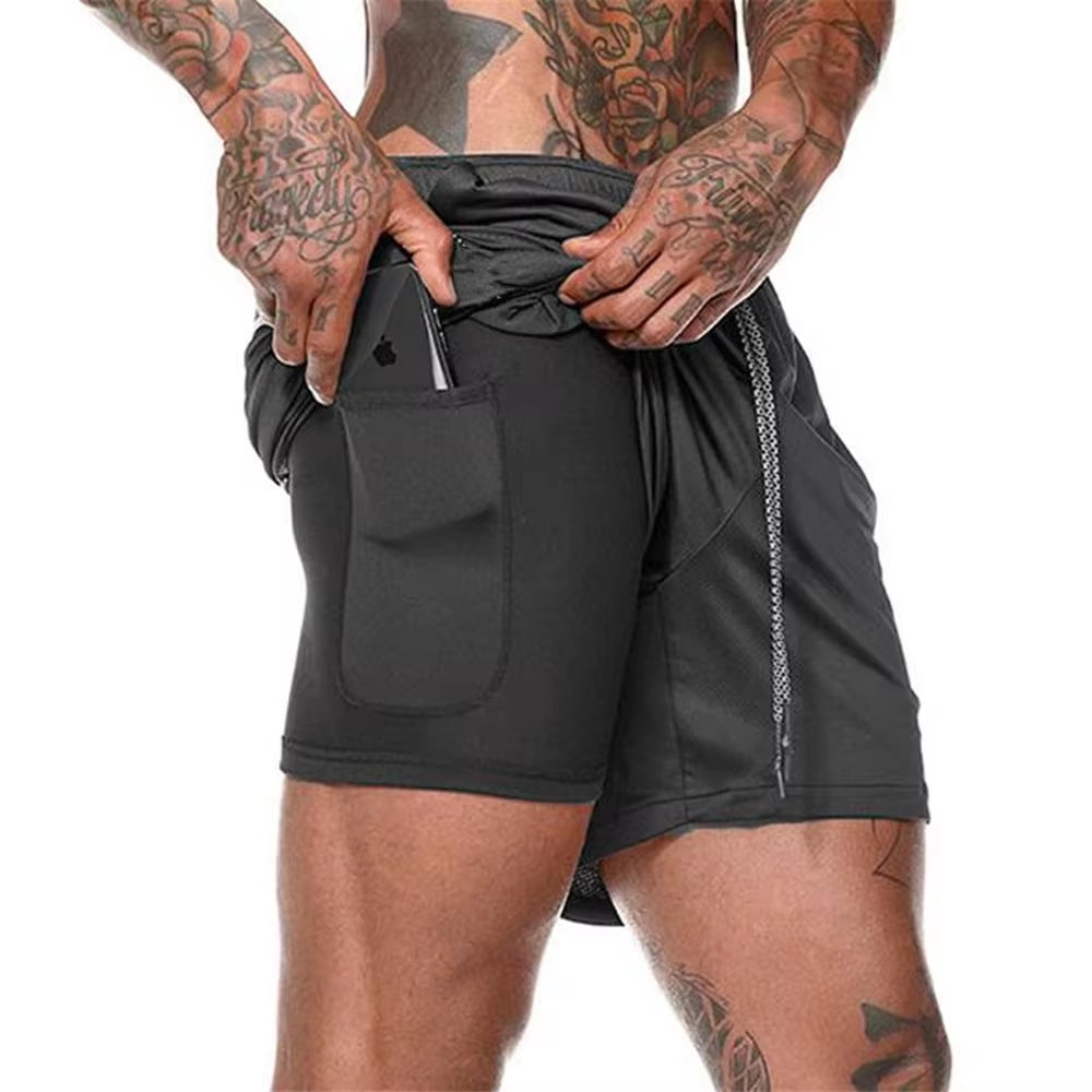 Men 2 in 1 Running Shorts Jogging Gym Fitness Training Quick Dry Beach Short Pants Male Summer Sports Workout Bottoms Clothing